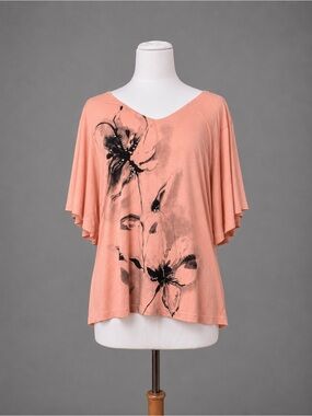 Lotus XL Salmon Pink Flutter Sleeve Top